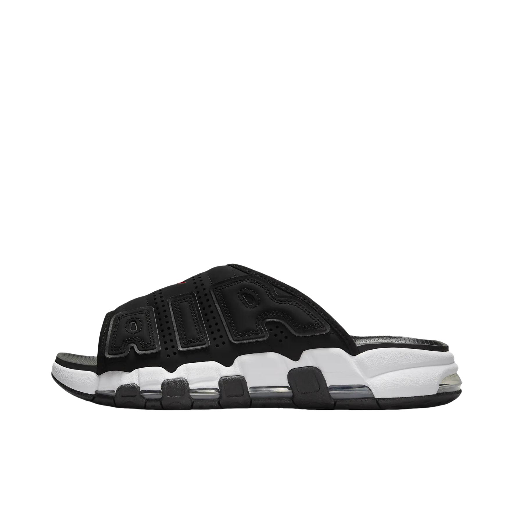 推荐商品：Nike Air More Uptempo 舒适耐磨 百搭 休闲运动 圆头 橡胶底 一字 拖鞋 黑色/透明/白色