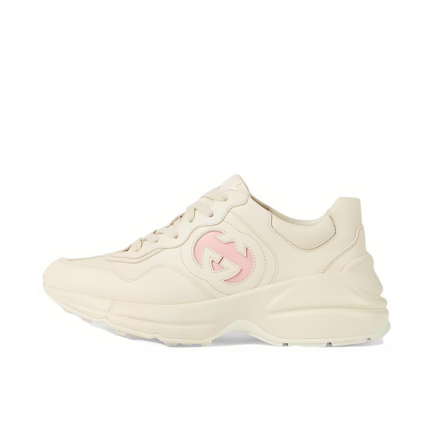 推荐商品：Gucci Rhyton系列 防滑耐磨 舒适圆头 厚底 做旧 时尚百搭 复古 休闲运动 增高 老爹鞋 女款/白色/粉色