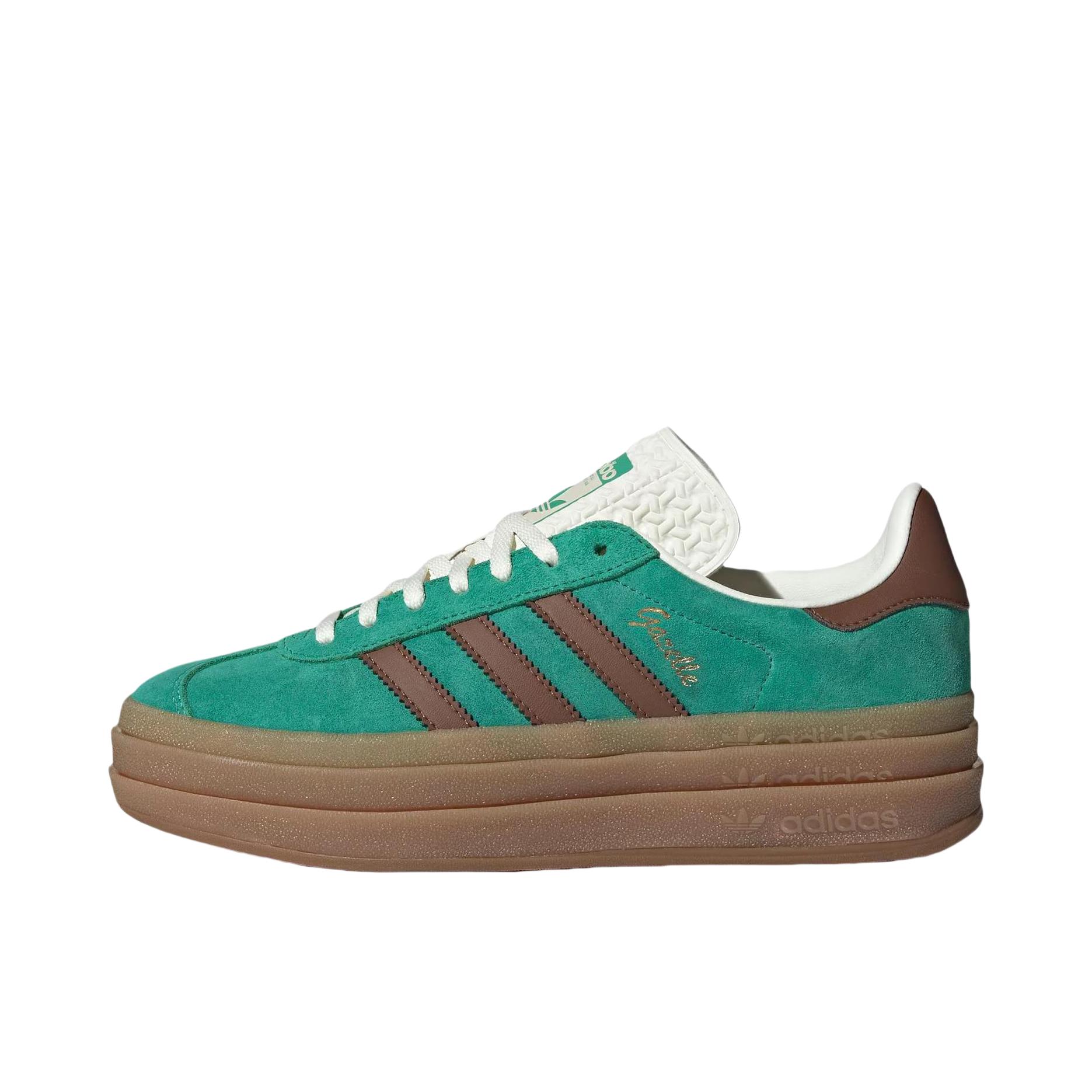 推荐商品：adidas Originals Gazelle Bold T头鞋 德训鞋 运动休闲鞋 经典厚底防滑耐磨贴合 浅草坪绿/深棕/树脂黄