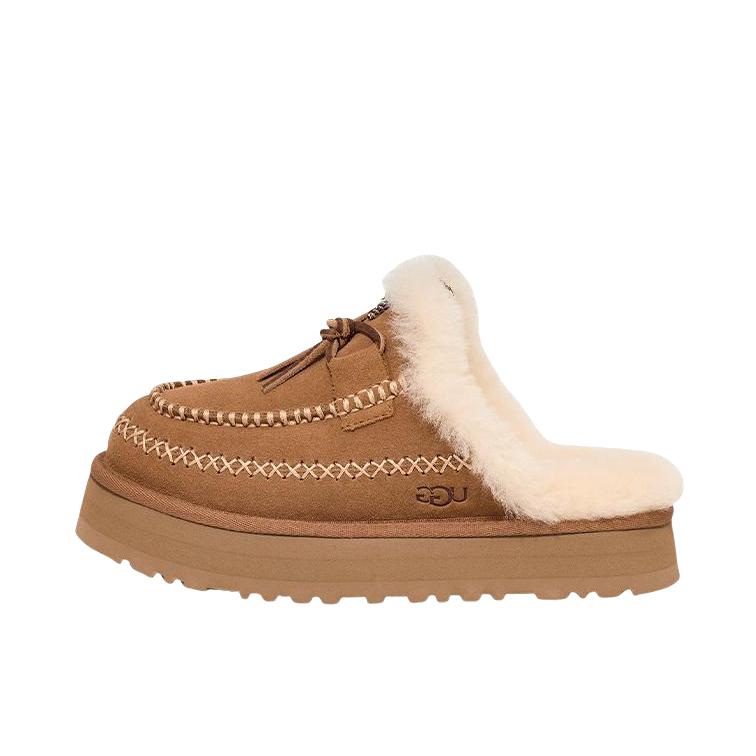 推荐商品：UGG 厚底 系带 休闲 中跟包头防磨圆头 拖鞋 1158260 女款/栗色