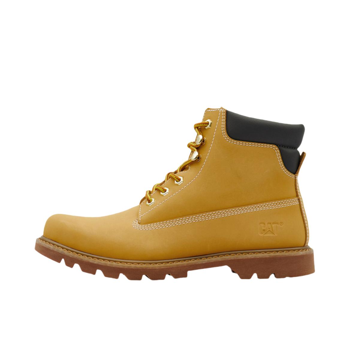 推荐商品：Cat 通勤 短筒 平跟 增高 橡胶 牛剖层革 马丁靴 P726559N3EDC25 黄色 