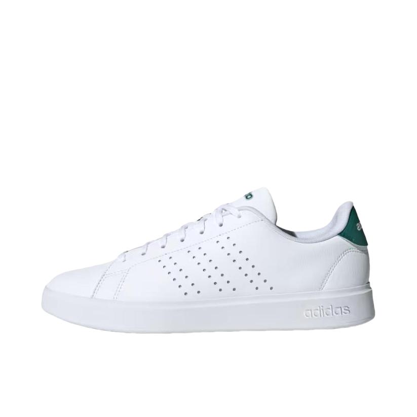 推荐商品：adidas Advantage 2.0 板鞋 防滑耐磨舒适轻便低帮橡胶抗冲击性百搭薄底包裹性 云白/核心黑/学院绿