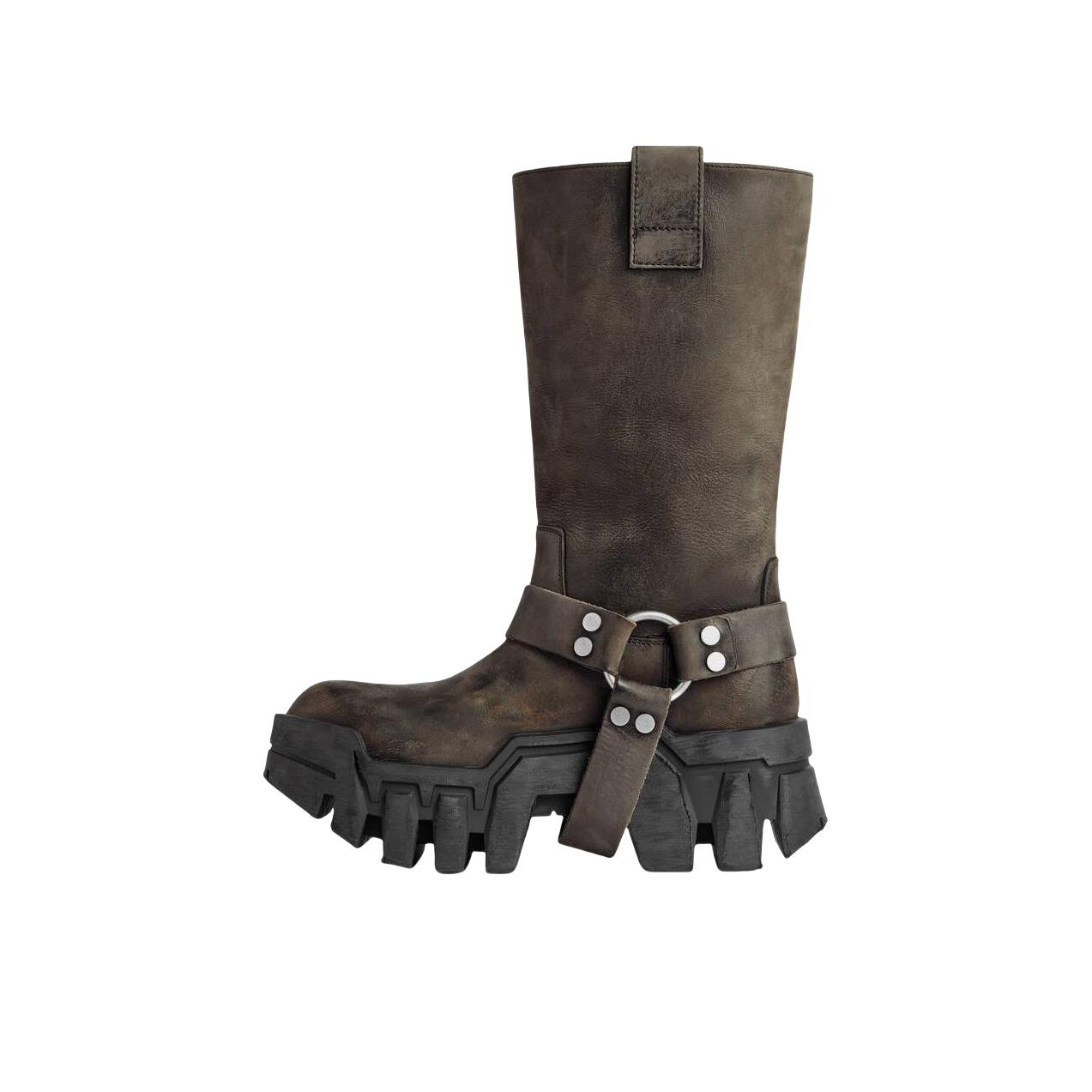 推荐商品：Balenciaga/巴黎世家 Bulldozer 小牛皮 圆头 套筒 厚底 时装靴 褐色 