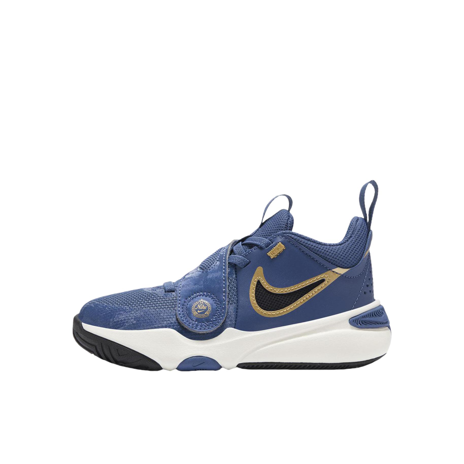 推荐商品：Nike  Team Hustle D 11 魔术贴 防踢 易穿脱 儿童运动鞋 小童/神秘深海蓝/淡象牙白/金属金/黑色