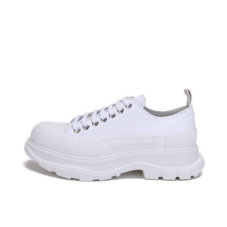 推荐商品：Alexander McQueen/亚历山大麦昆 Tread Slick 潮流 增高 厚底 织物 圆头牛皮 运动休闲鞋 纯白色