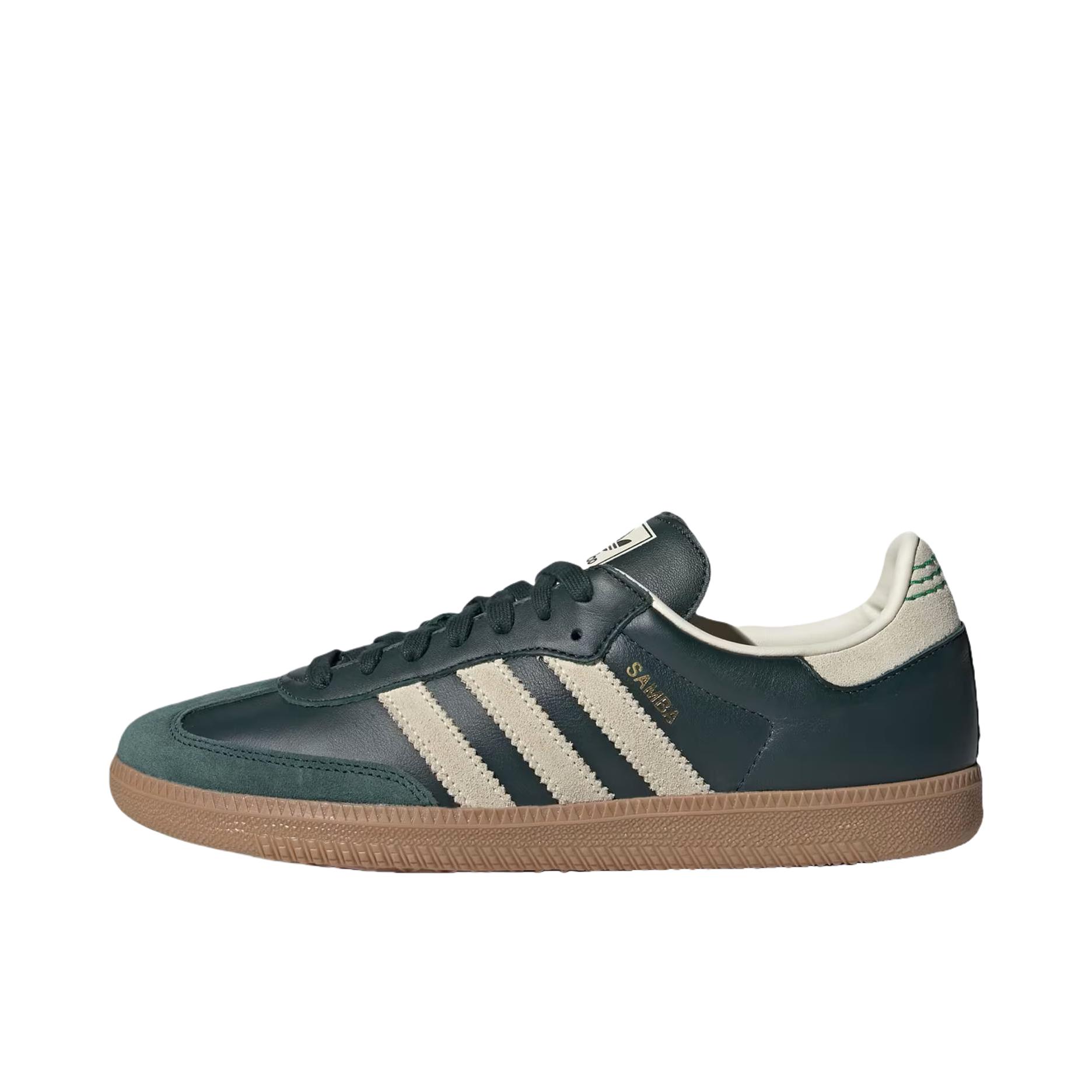 推荐商品：adidas Originals Samba OG T头鞋 板鞋 经典复古舒适百搭耐磨合成革圆头薄底贴合 暗影绿/乳白/金属金色