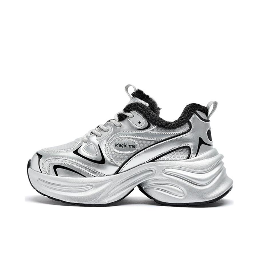 推荐商品：AGSDON/奥古狮登 厚底增高 网面 透气 老爹鞋 W241249 女款/加绒/银色