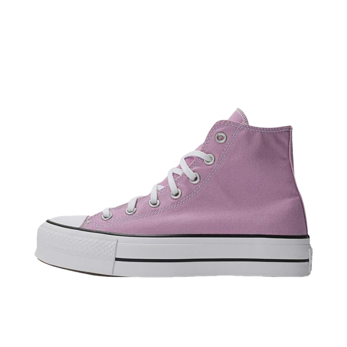 推荐商品：Converse/匡威 Chuck Taylor All Star Lift 帆布鞋 简约复古经典防滑耐磨舒适厚底圆头甜酷贴合松糕底流光风 白色/紫色