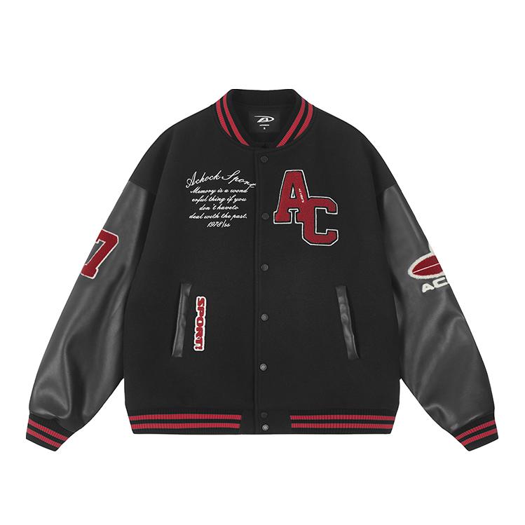 推荐商品：【苏新皓同款】A chock 美式刺绣棒球领单排扣静默先锋夹克 B343 黑