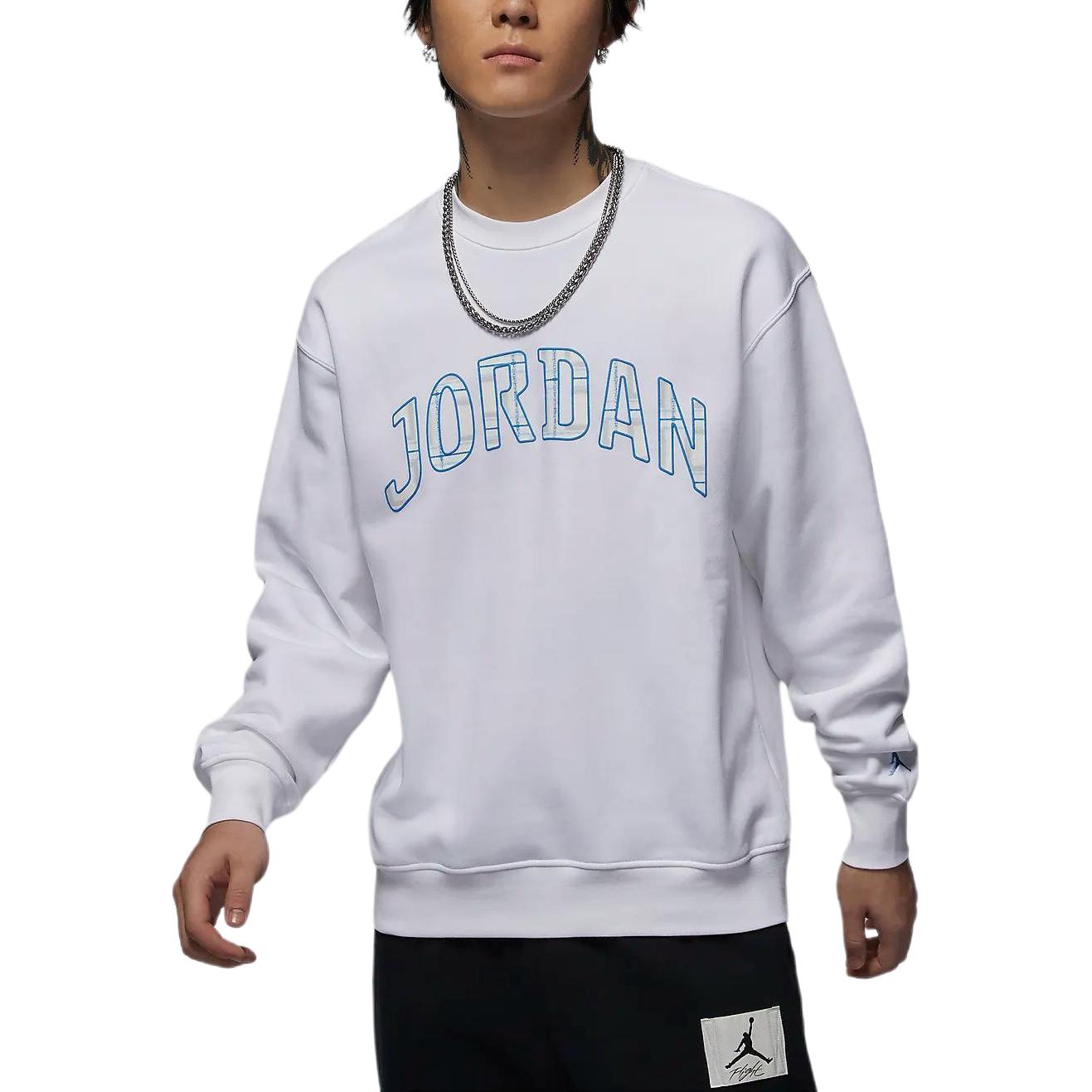 【卢卡·东契奇同款】Jordan Brand/乔丹 Essentials加绒拼接字母印花圆领长袖卫衣 FV7461 白