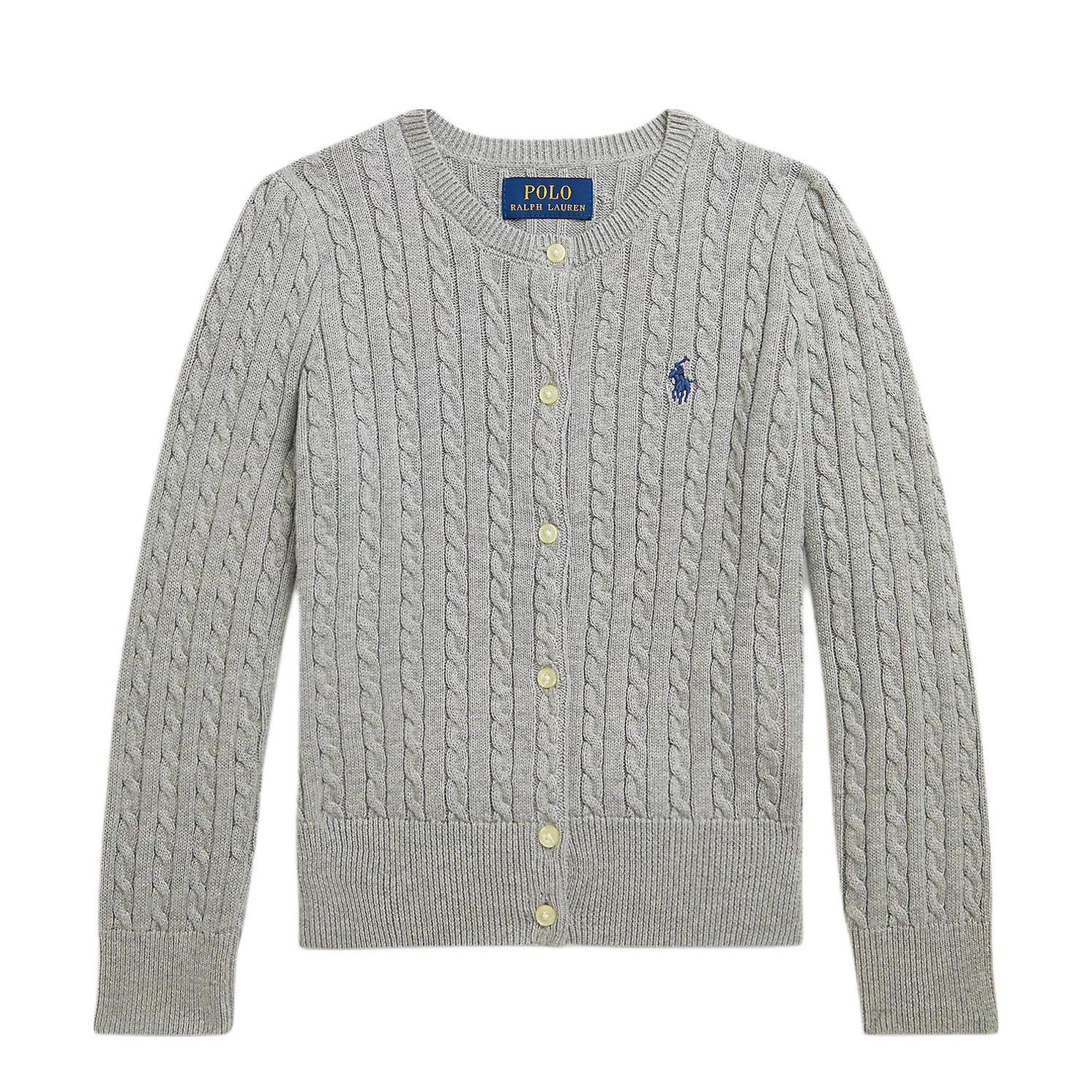 推荐商品：Ralph Lauren/拉夫劳伦童装 棉质小马刺绣编结迷你绞花针织衫 女中大童 313543047 灰/蓝