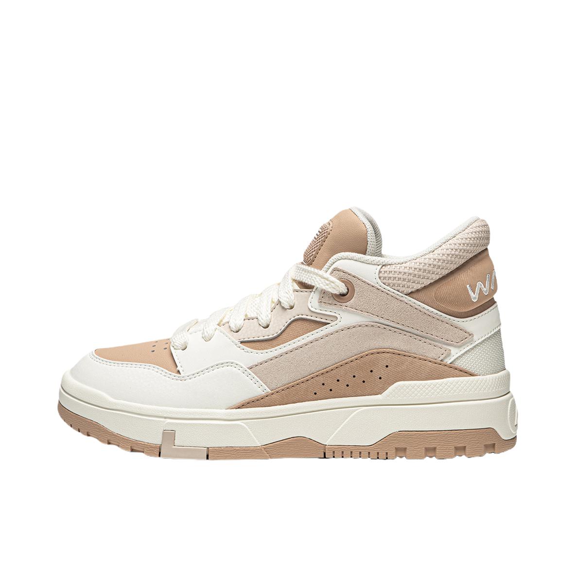 推荐商品：李宁 惟吾MID WHEAT FFLEECE 加绒加棉保暖回弹增高软弹包裹圆头冬季防滑厚底减震滑板鞋轻便 运动休闲鞋 女款/加绒/妃糖棕/乳白色/云母灰