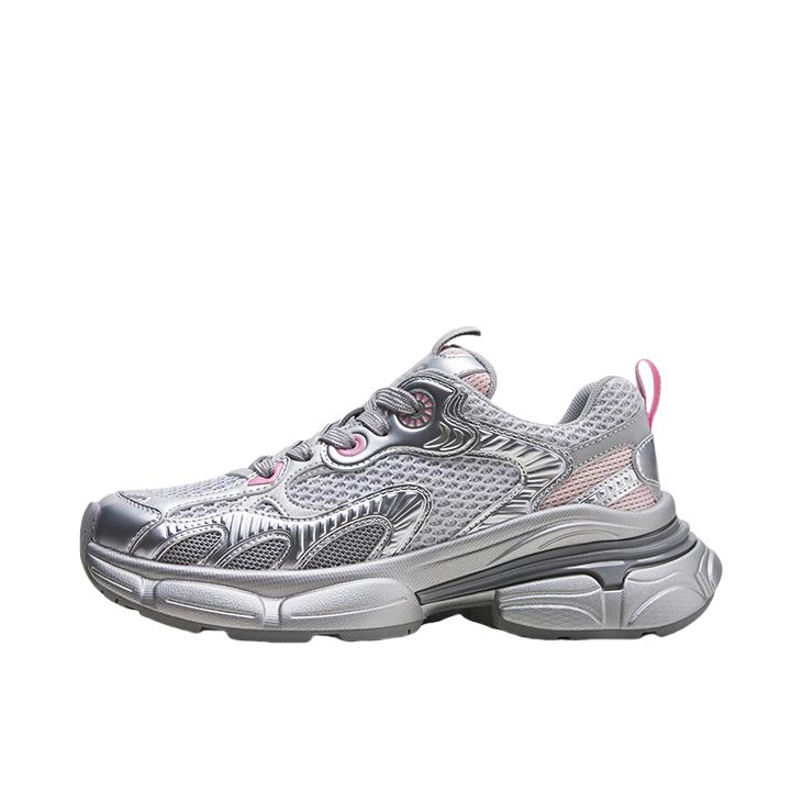 推荐商品：热风 系带 厚底 网面 透气 老爹鞋 H42W4752 女款/银色/粉红色