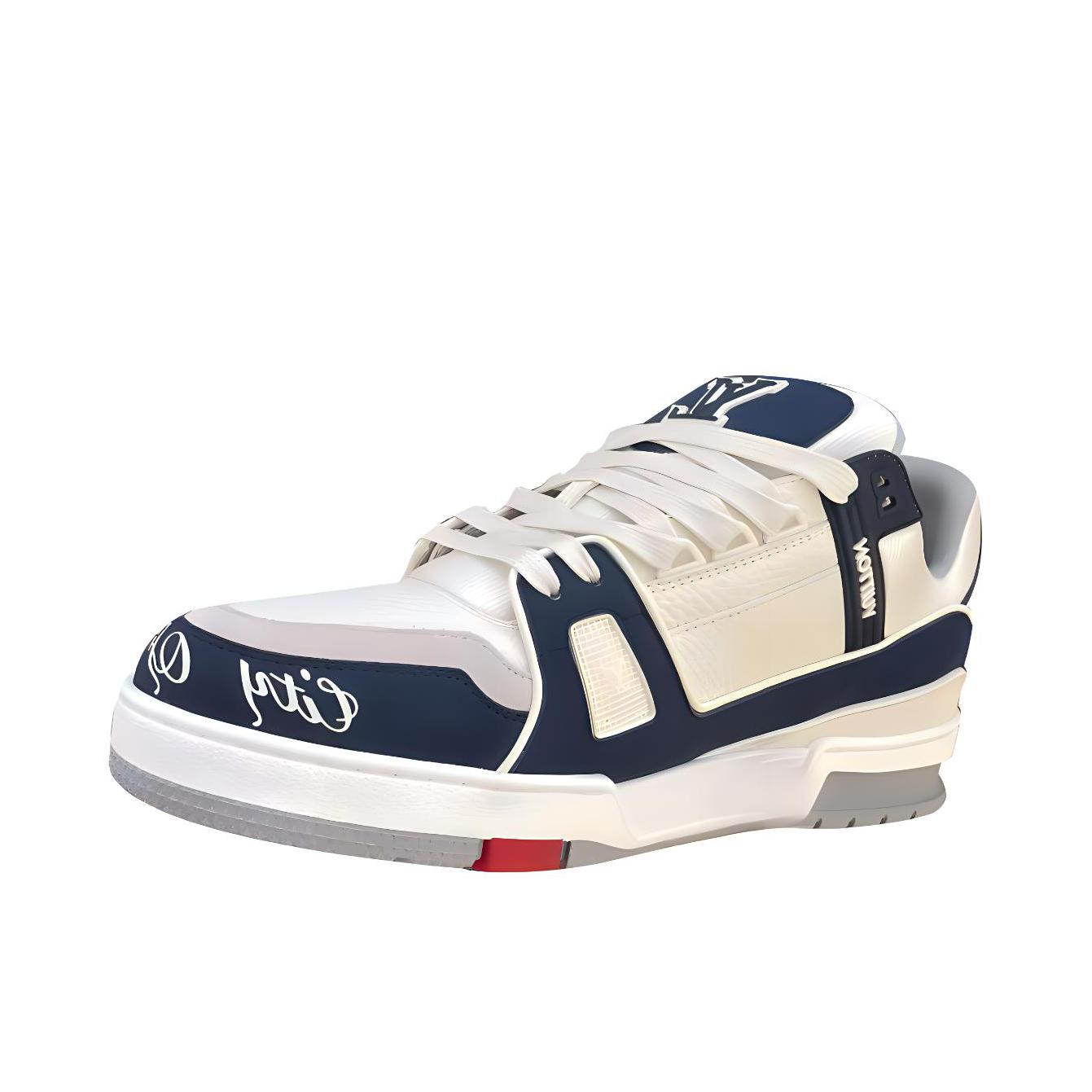 推荐商品：Louis Vuitton Trainer系列 时尚 牛皮 圆头 防滑 轻便 板鞋 白色/藏青