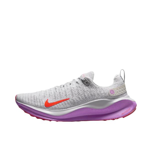 推荐商品：Nike React Infinity Run 4 跑鞋 公路舒适缓震防滑耐磨防水织物训练飞织抓地包裹性 白色/紫色/橙色