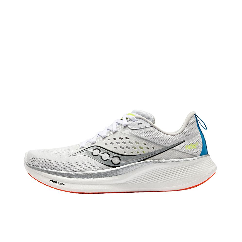 推荐商品：Saucony/索康尼 RIDE驭途17 防滑耐磨 网布透气 减震回弹 支撑平衡 慢跑 跑鞋 白色/灰色
