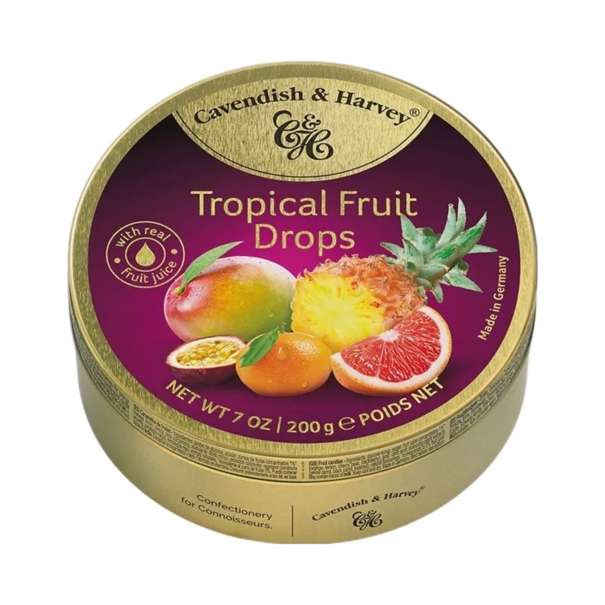推荐商品：Cavendish&Harvey/嘉云 水果硬糖 200g 铁罐装 德国进口喜糖婚庆 热带杂果味
