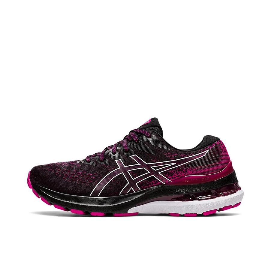 推荐商品：Asics/亚瑟士 Gel-Kayano 28 跑鞋 马拉松夜跑气垫稳定足弓支撑防滑耐磨缓震回弹网面透气织物 女款/黑色/紫色