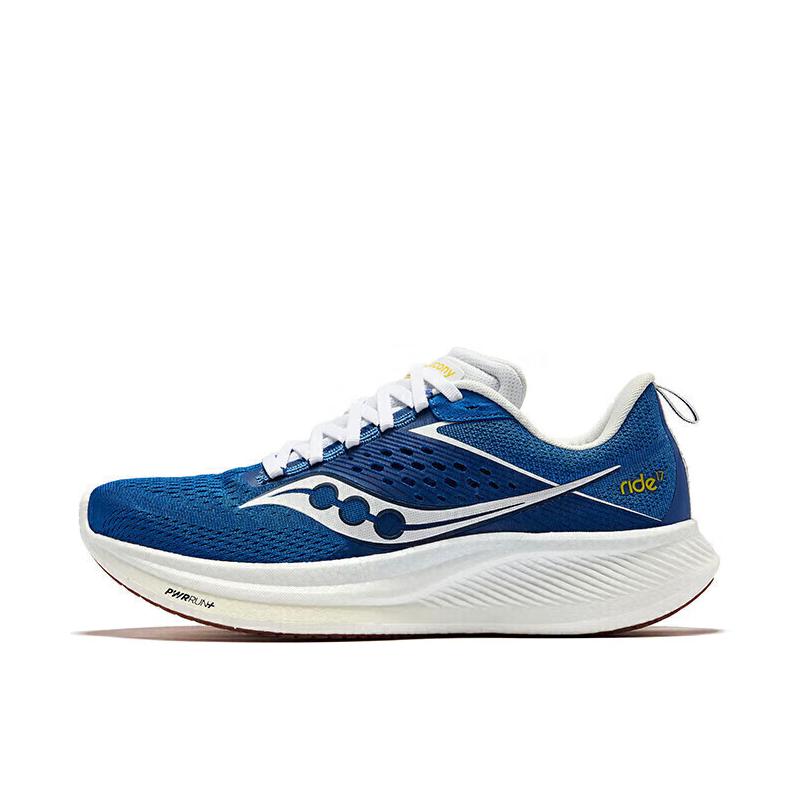 推荐商品：Saucony/索康尼 RIDE驭途17 防滑耐磨 网布透气 减震回弹 支撑平衡 慢跑 跑鞋 蓝色/白色