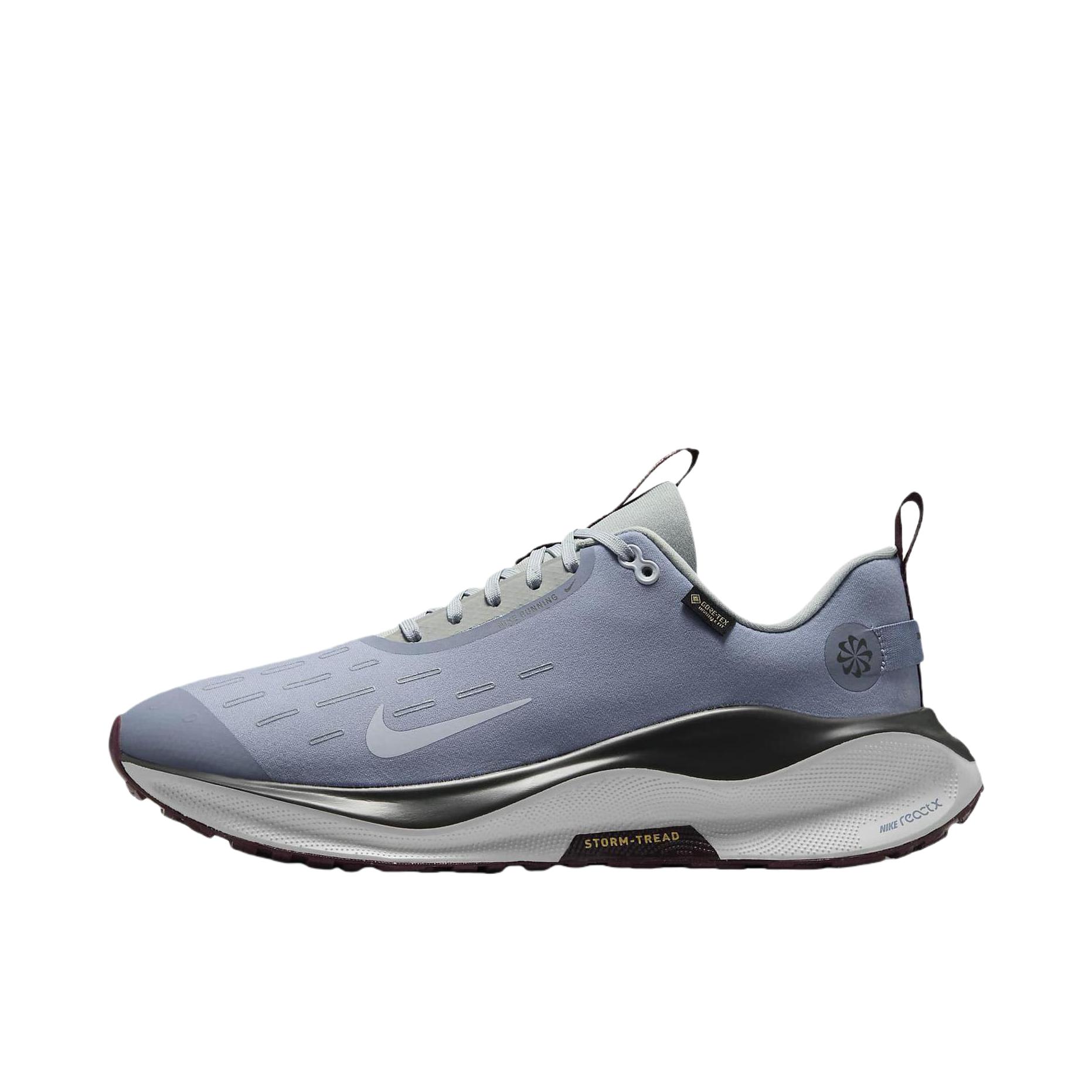 推荐商品：Nike React Infinity Run 4 跑鞋 公路舒适缓震防滑耐磨防水织物训练飞织抓地包裹性 灰石板蓝/浮石灰/暗烟灰/足球灰