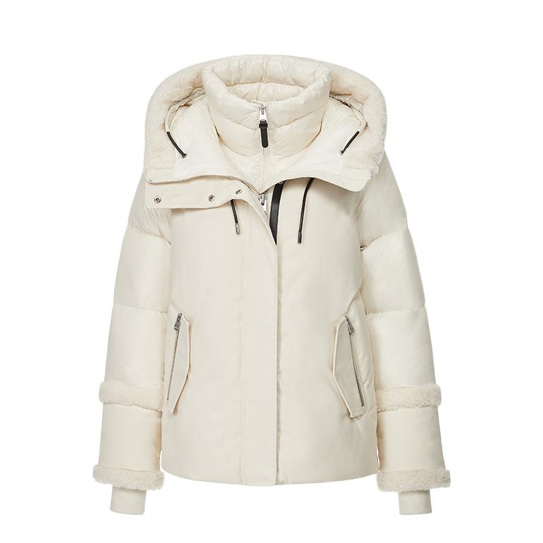 推荐商品：MACKAGE/迈凯奇 摩登专致系列加厚保暖拼接连帽羽绒服 女装 CYRAH 奶油白