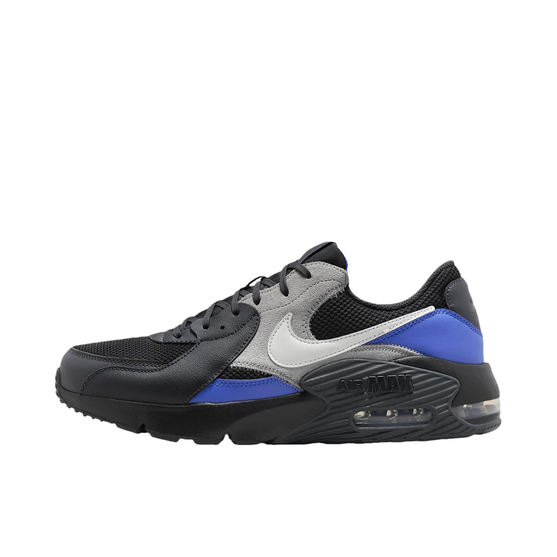 推荐商品：Nike Air Max Excee 跑鞋 防滑耐磨舒适缓震网面透气气垫复古支撑织物合成革圆头贴合抓地 黑色/灰色/蓝色 