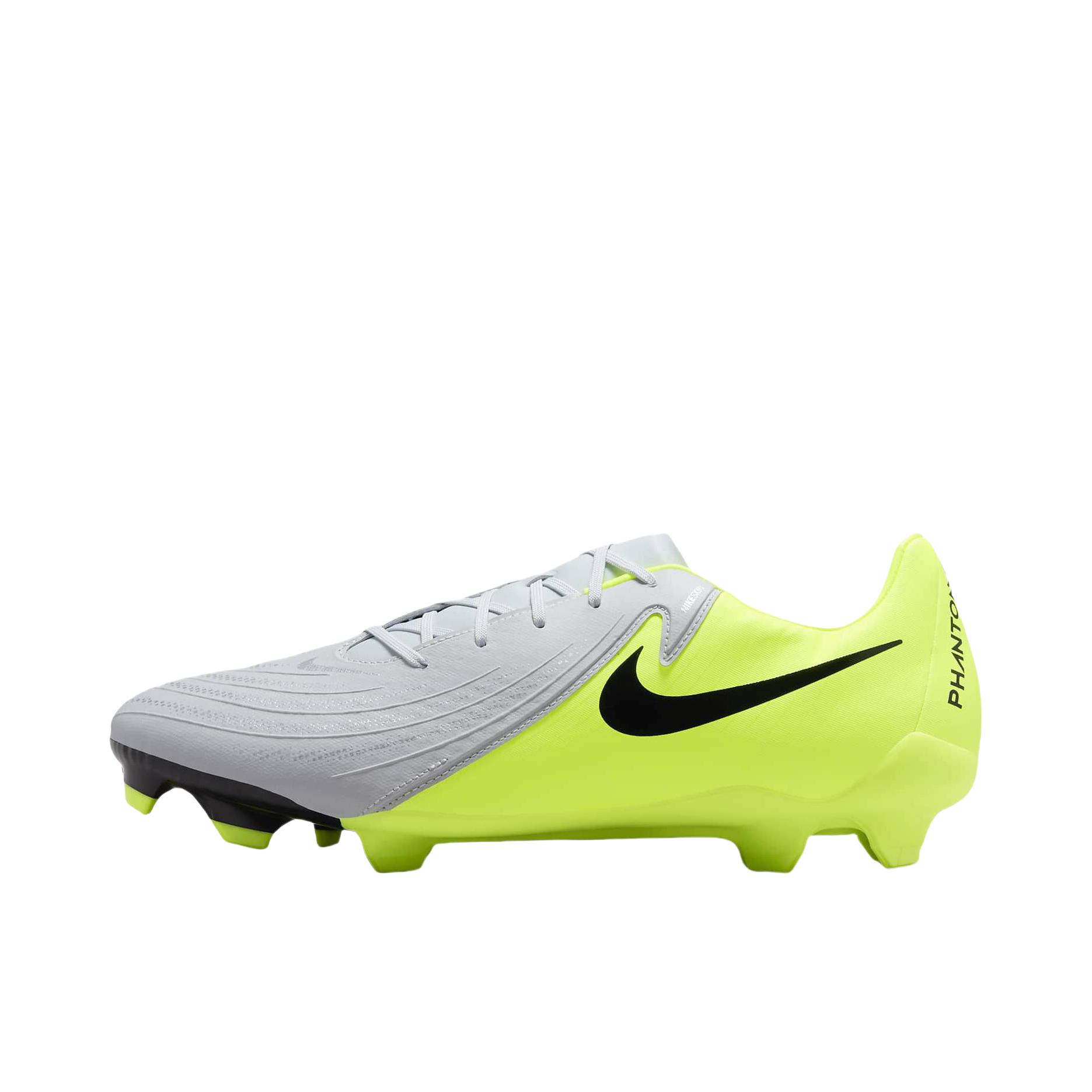推荐商品：Nike Phantom GX II Academy FG/MG 中端 胶质混钉 多种场地 合成革 防滑耐磨 足球鞋 金属银/荧光色/黑色