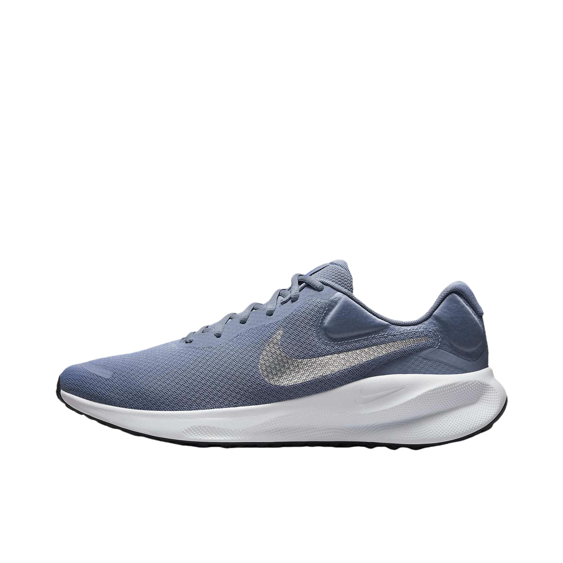 推荐商品：Nike Revolution 7 跑鞋 舒适百搭耐磨透气减震休闲运动支撑训练轻便易穿脱 灰岩色/白色/皇家灰/金属银色