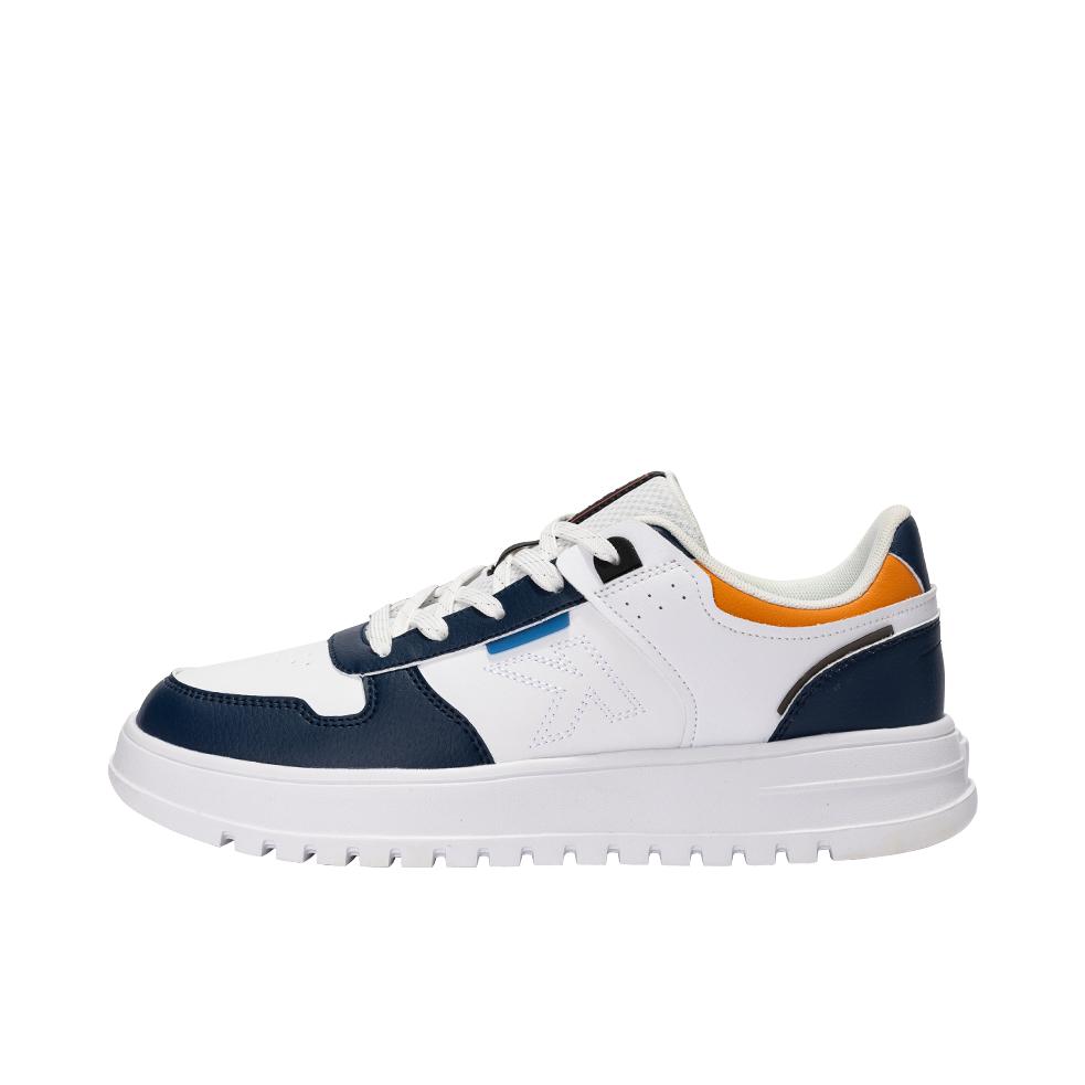 推荐商品：KELME/卡尔美 情侣 厚底 防滑 轻便 板鞋 6335XX1378 白色/蓝色