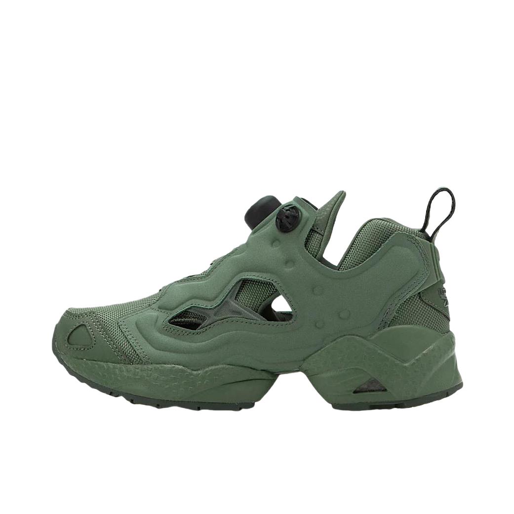 推荐商品：Reebok/锐步 Insta Pump Fury SMG 运动休闲鞋 舒适防滑耐磨减震回弹织物脚蹬合成革网布拼接圆头复古 全绿色