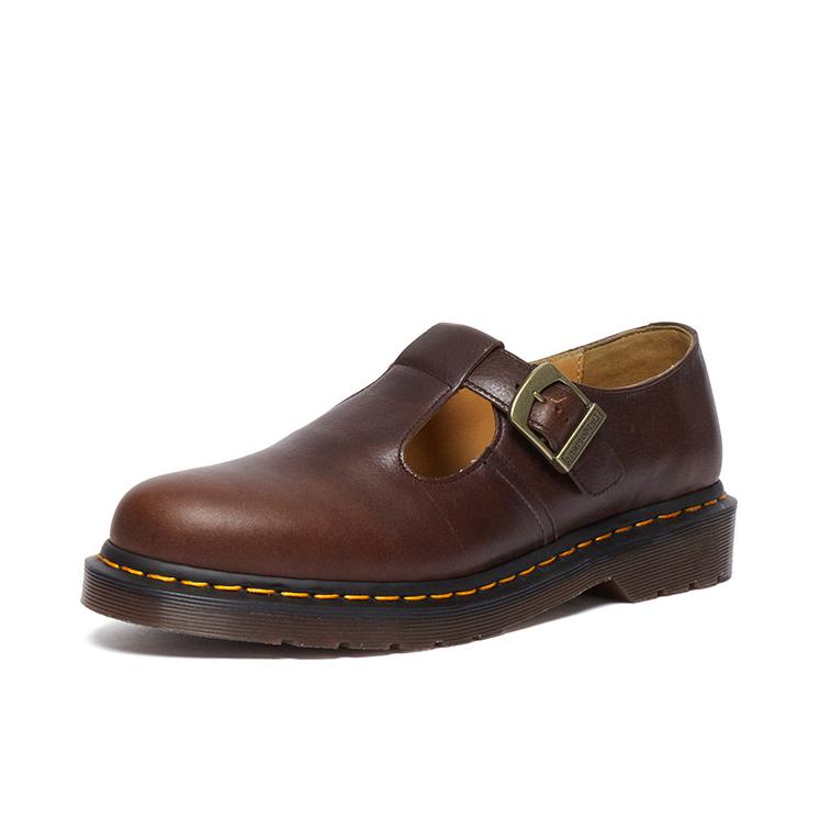 推荐商品：Dr. Martens T-Bar 英伦风 休闲 深口 玛丽珍 低跟 一脚蹬 皮鞋 棕色