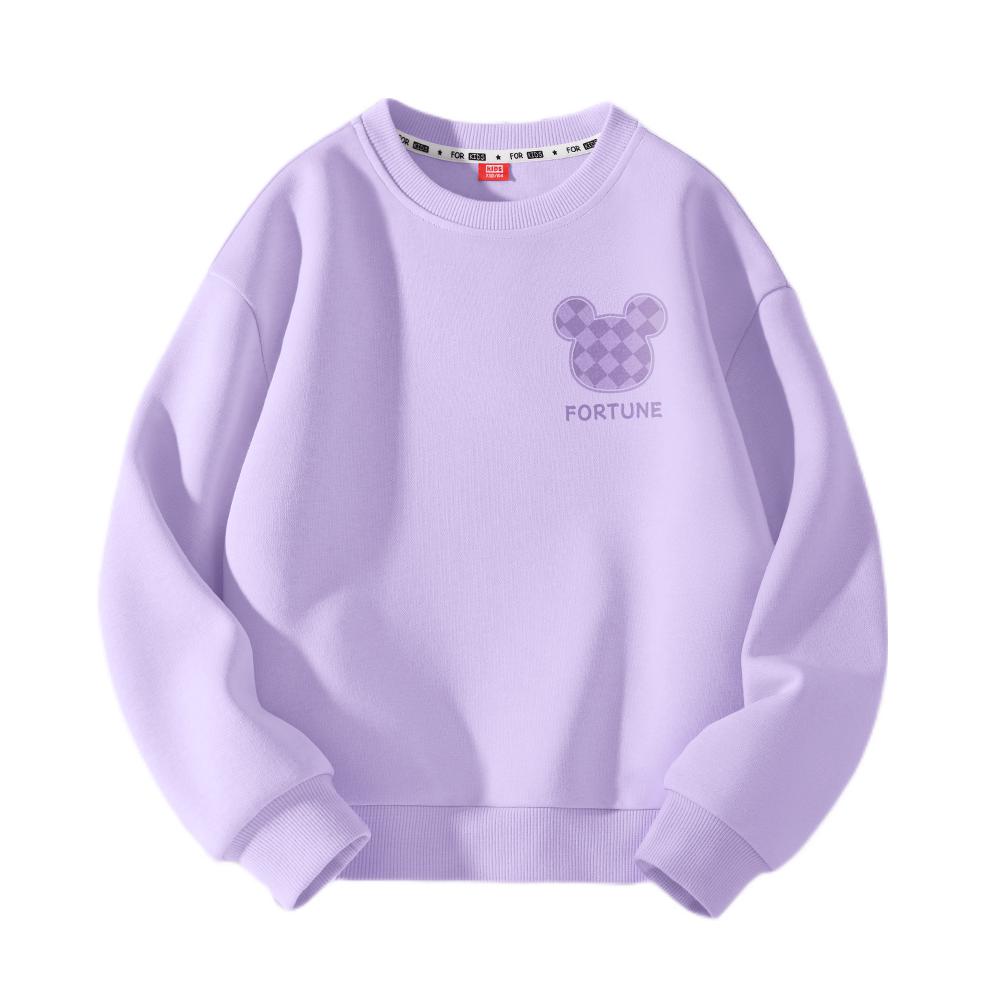 推荐商品：mianzhi/棉致童装 薄款印花针织圆领卫衣 女中大童 MZ2408191718PC 萌耳朵香芋紫