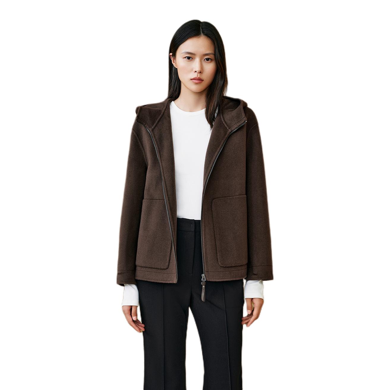 推荐商品：INSUN/恩裳  雅丹老钱风羊绒丝毛夹克 女装 9C64510010 咖啡