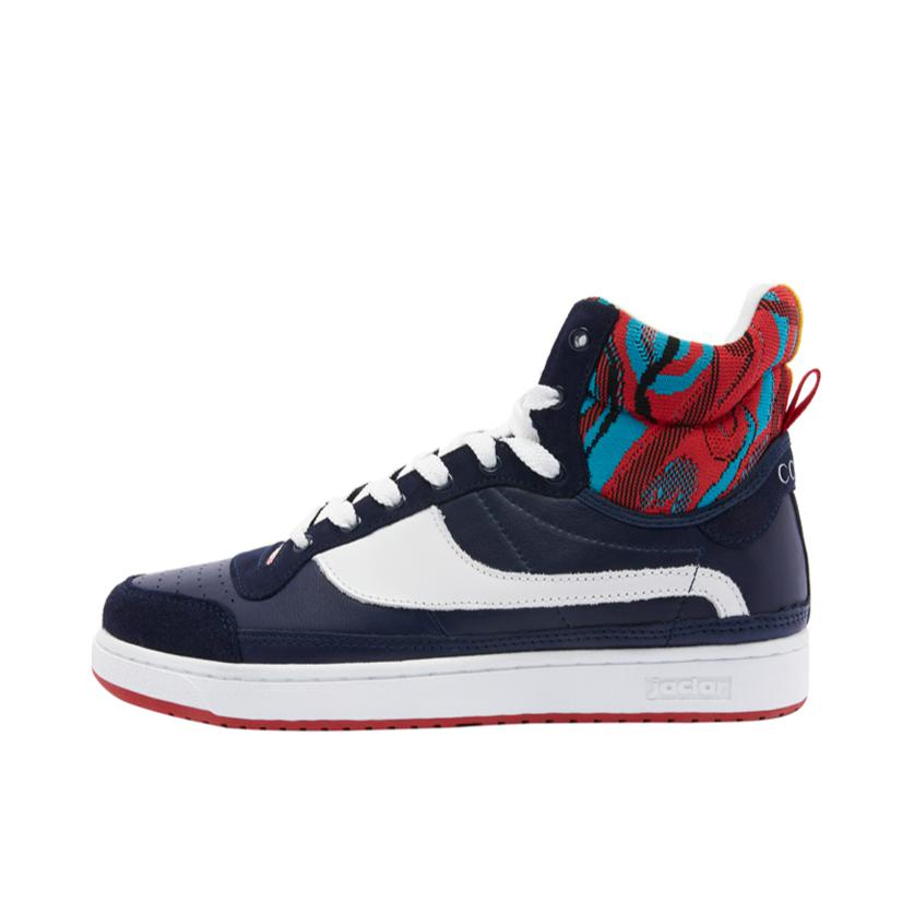 推荐商品：JACLAR 牛仔布 复古 高帮 篮球鞋 JA-8192-7防滑 深蓝色