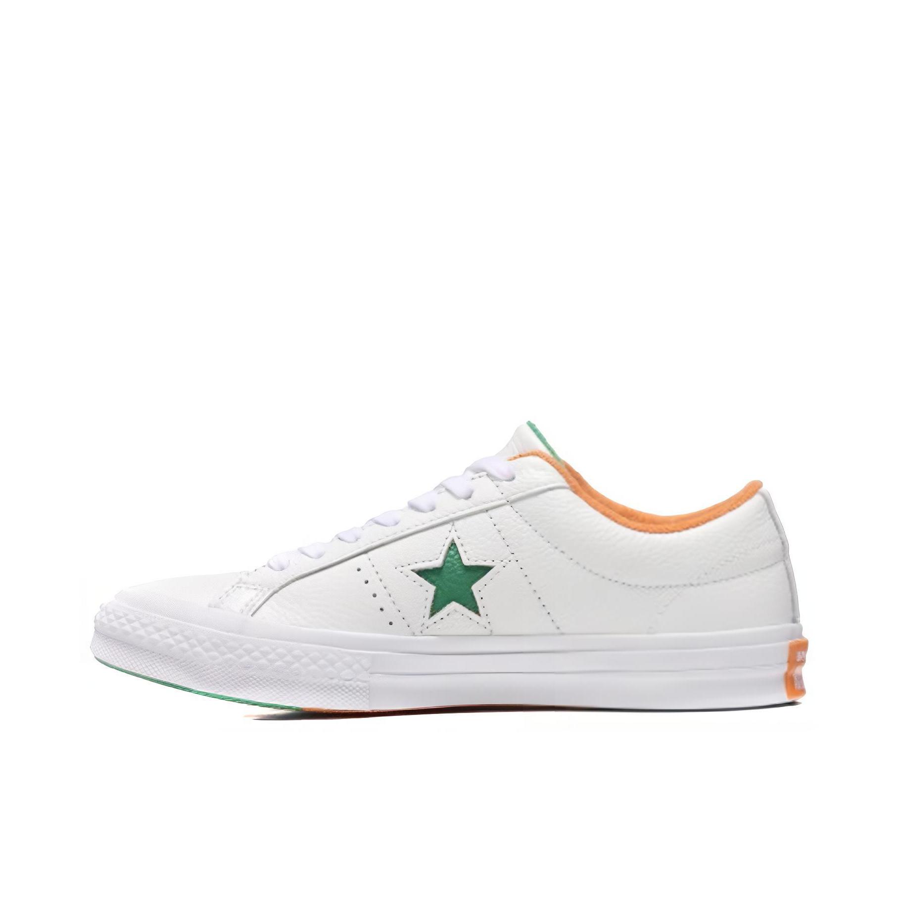 推荐商品：Converse/匡威 One Star 翻毛皮 防滑 复古 星星鞋 板鞋 White/Green/Tangelo 白绿橙