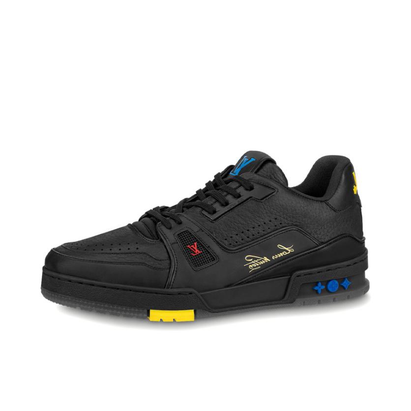 推荐商品：Louis Vuitton Trainer系列 时尚 牛皮 圆头 防滑 轻便 板鞋 黑色/黄色/蓝色