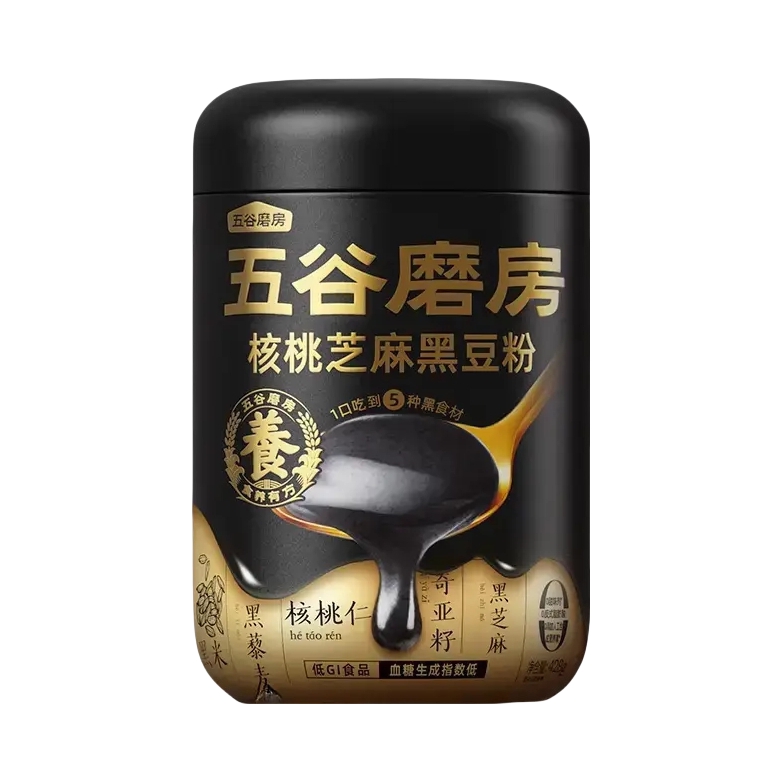 推荐商品：五谷磨房 核桃芝麻黑豆粉 罐装 炖奶饱腹代餐冲调
