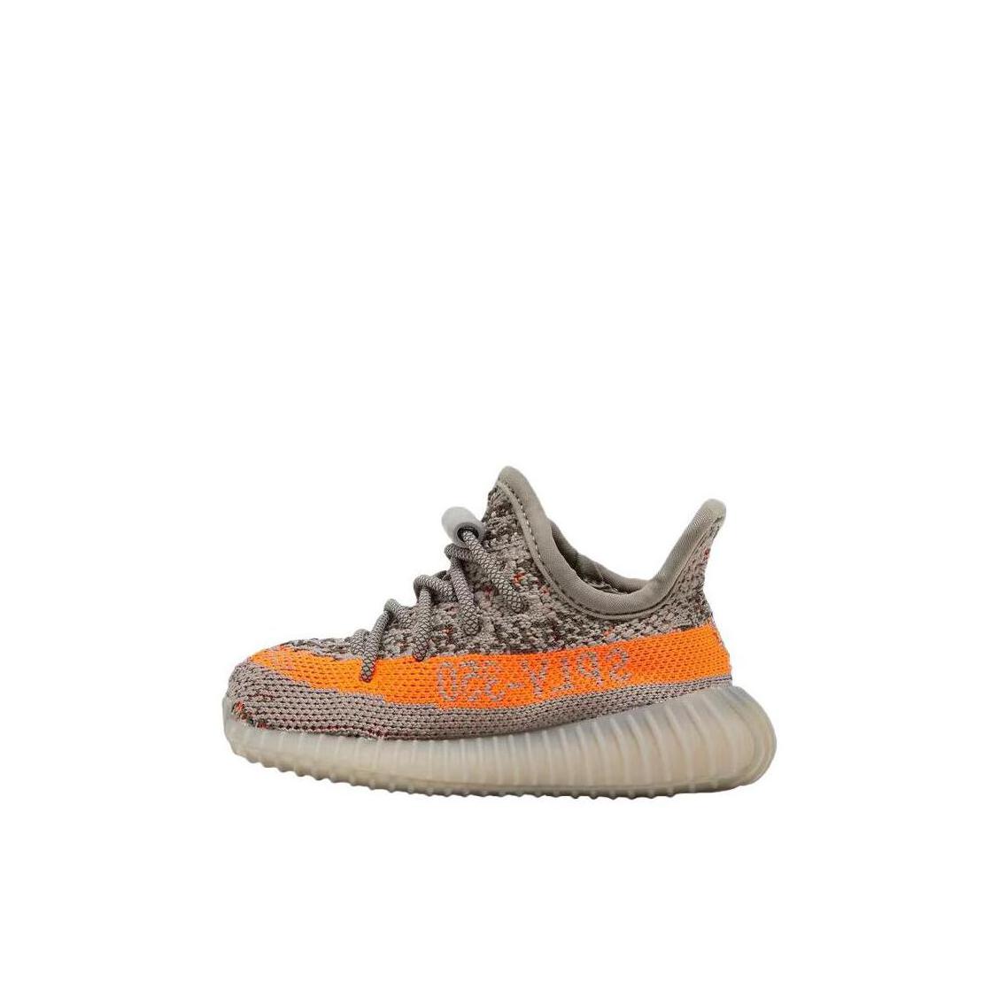 推荐商品：adidas YEEZY BOOST 350 V2 防踢 拼接 网布侧透 运动鞋儿童 婴童/灰色/橙色