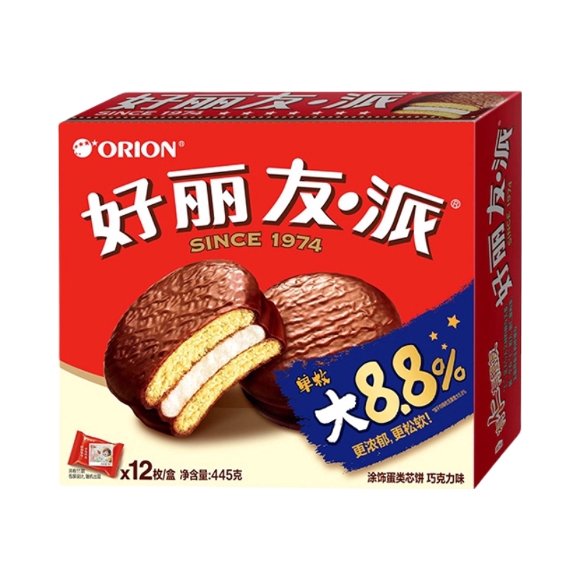 推荐商品：好丽友 巧克力味 445g 涂饰蛋类芯饼 盒装 解馋