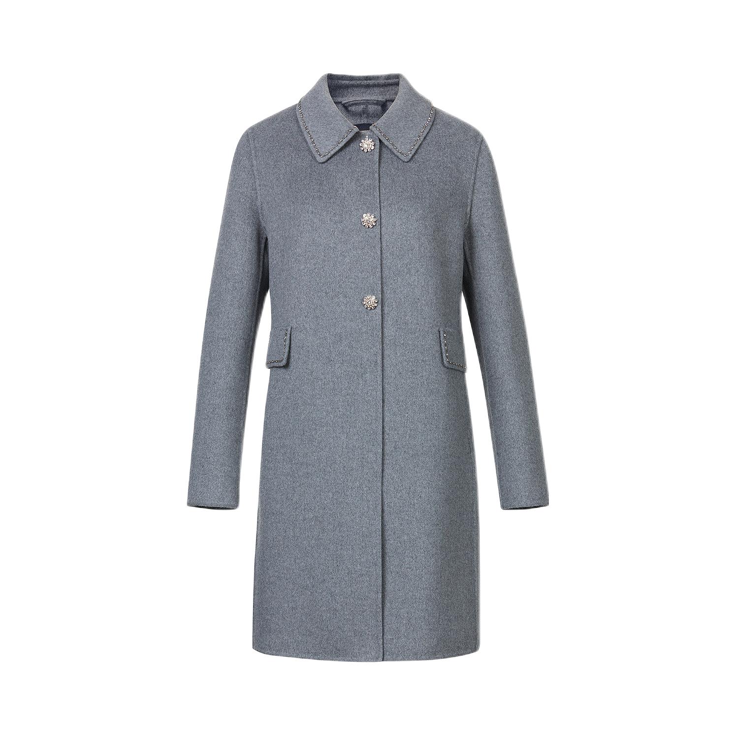 推荐商品：珂莱蒂尔  单排扣直筒西装领绵羊毛毛呢外套 女装 KL01117X1 淡灰