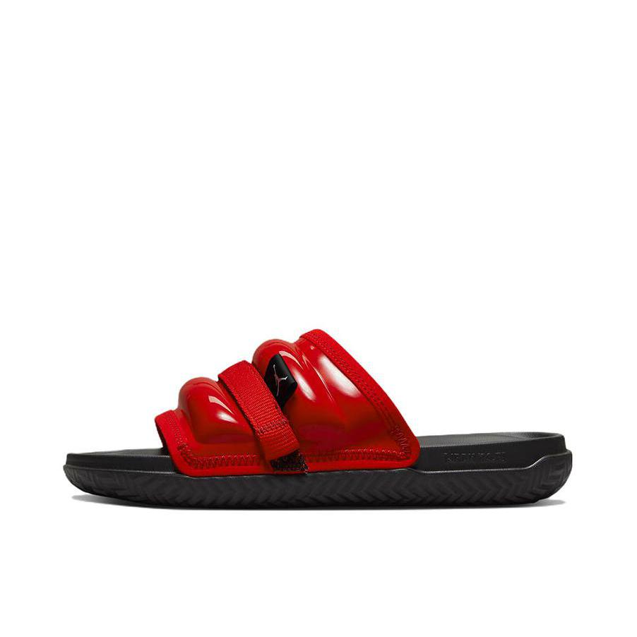 推荐商品：Jordan Super Play slide 支撑抓地 轻盈缓震 一字 魔术贴 拖鞋 红黑色