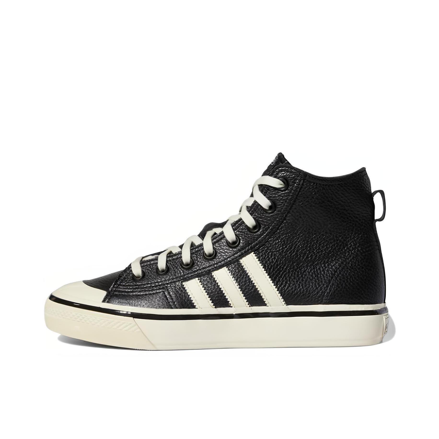 推荐商品：adidas Originals Nizza 经典复古 包裹性 轻便透气 防滑 增高 厚度 舒适 耐磨 帆布鞋 高帮/亮黑色/白色