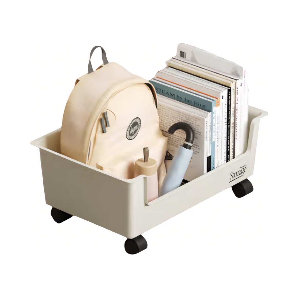 推荐商品：Bicoy/百草园 奶油白塑料 桌下可移动 书本收纳箱