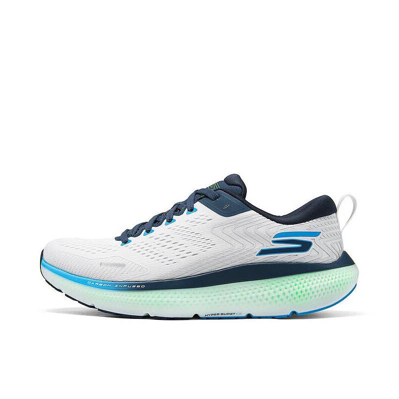 推荐商品：Skechers/斯凯奇 GO RUN RIDE 11 缓震耐磨 足弓支撑 圆头 慢跑 跑鞋 白色/海军蓝色  