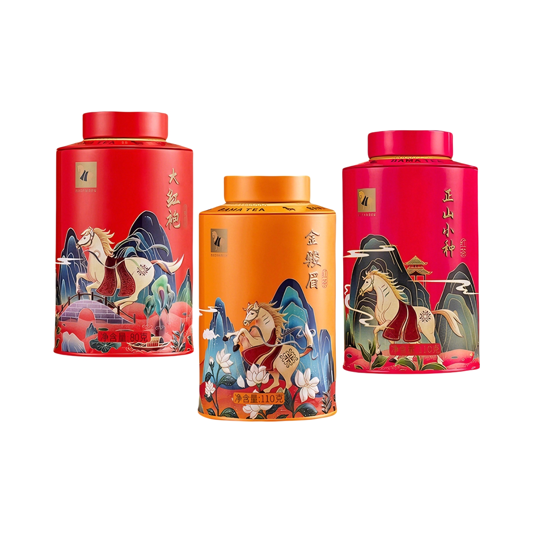 八马 欢腾系列 一级 大红袍/金骏眉/正山小种组合 罐装 300g