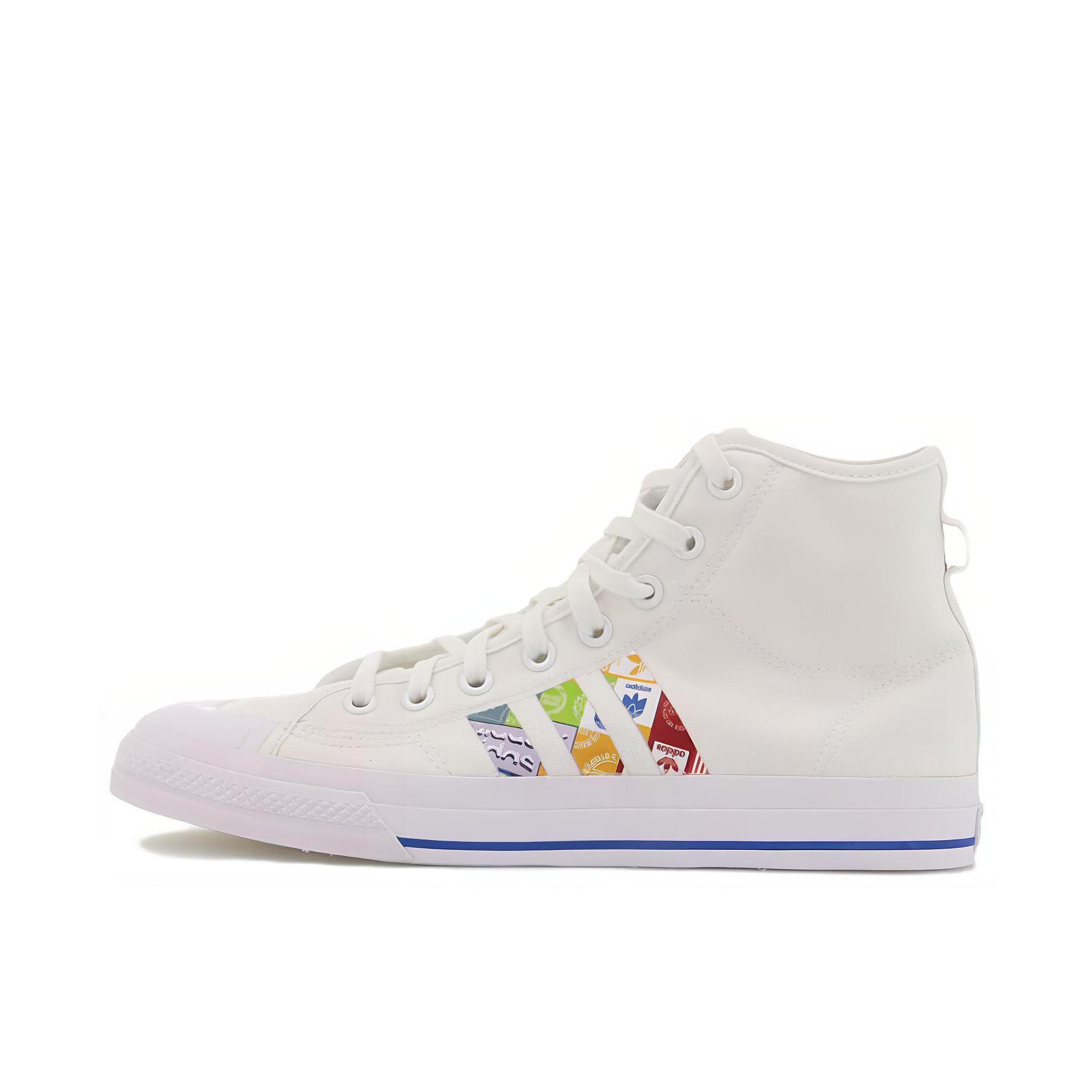 推荐商品：adidas Originals Nizza 经典复古 包裹性 轻便透气 防滑 增高 厚度 舒适 耐磨 帆布鞋 白/彩标