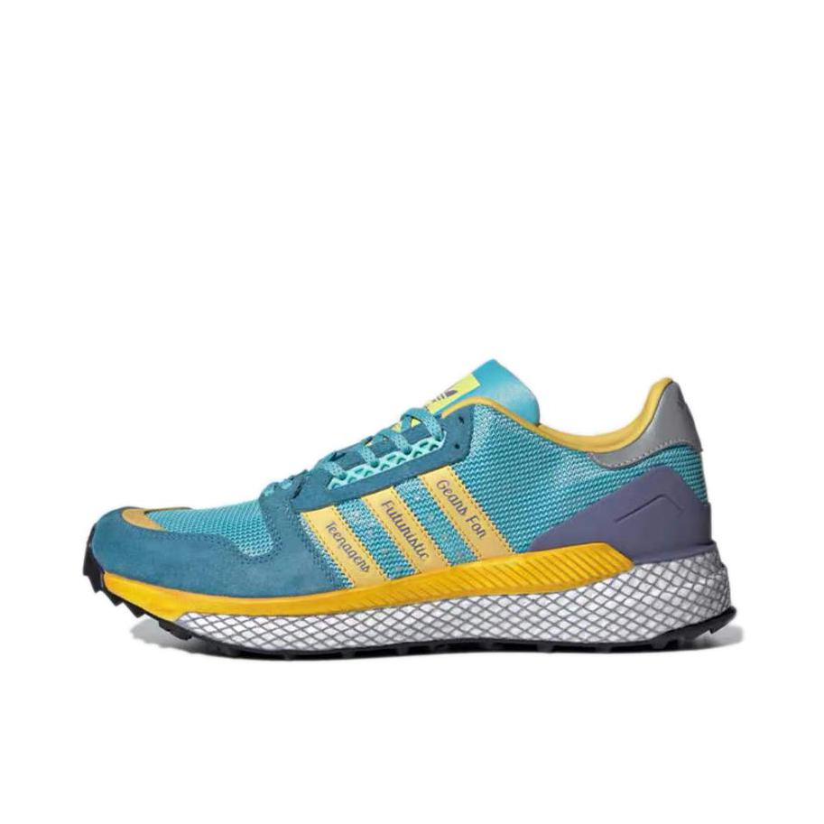 推荐商品：adidas Questar HM 轻便透气 简约百搭 防滑耐磨 织物 绒面皮 运动休闲鞋 Human Made联名/蓝黄色