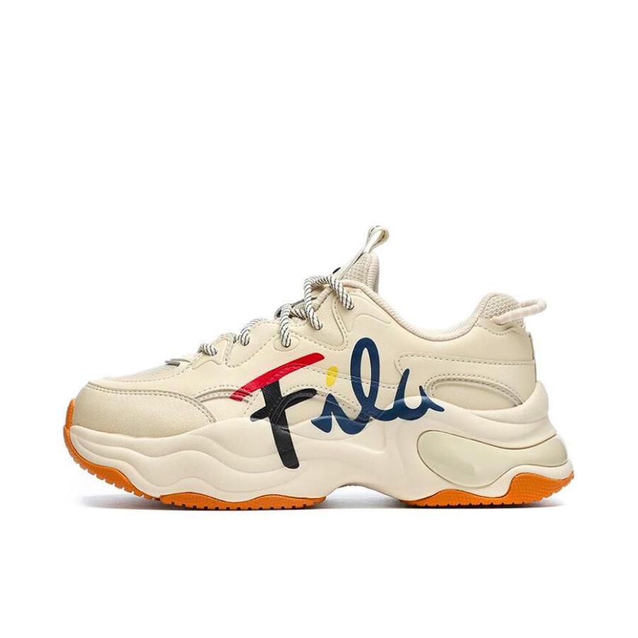 推荐商品：FILA/斐乐  Bubble 泡泡  防滑耐磨  网面 透气 舒适减震 厚底增高 运动 织物 防水 合成革 波浪  老爹鞋 女款/米色