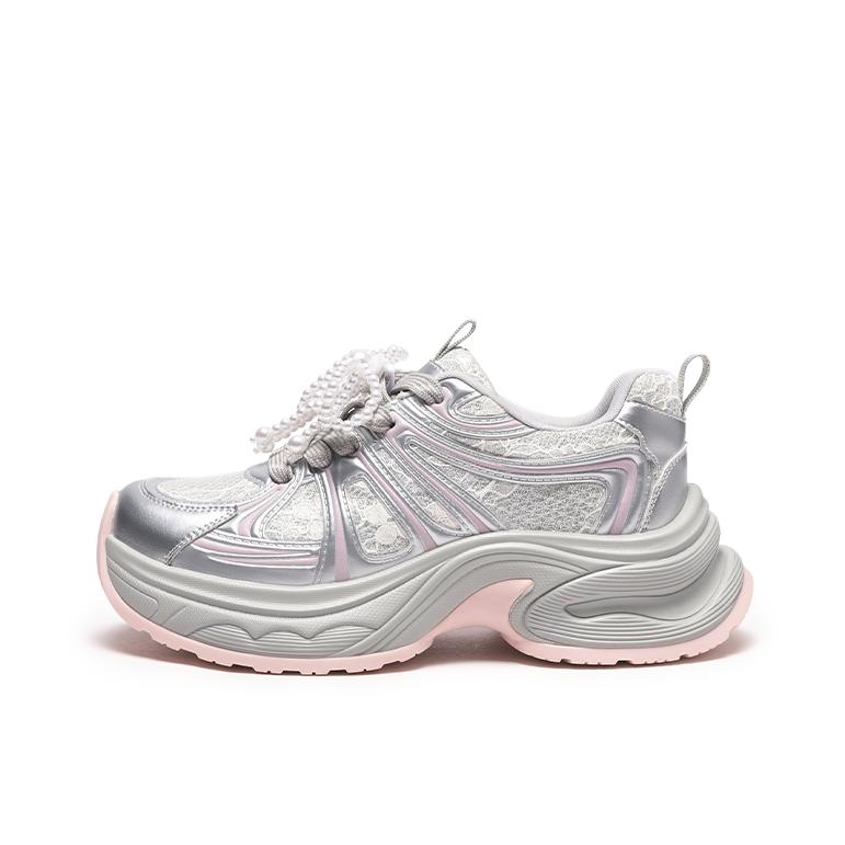 推荐商品：热风 厚底 系带 松糕底 跑步 老爹鞋 H42W25512 女款/银色/粉色