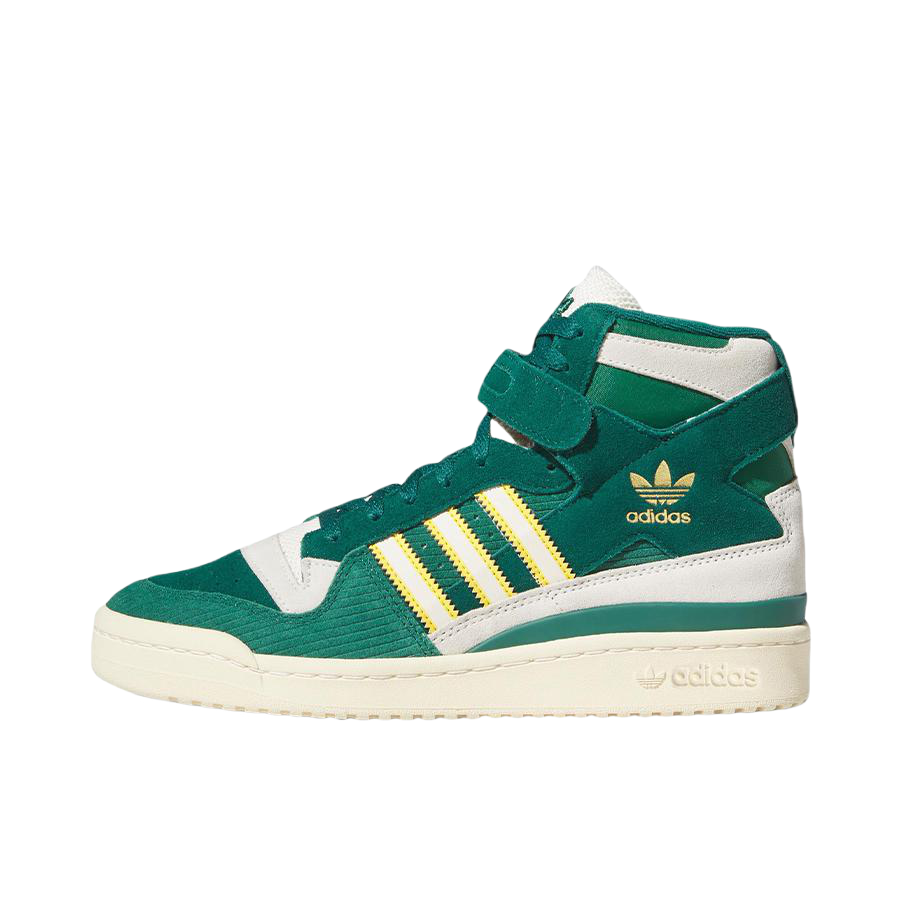 推荐商品：adidas Originals Forum 板鞋 轻便复古防滑时尚魔术贴篮球风薄底包裹性 高帮/绿色/白色/金属金